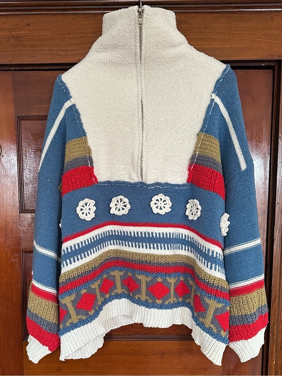 POL Sweaters - POL Opal Patterned Chenille Fleece Quarter Zip Pullover Sweater Size Medium
